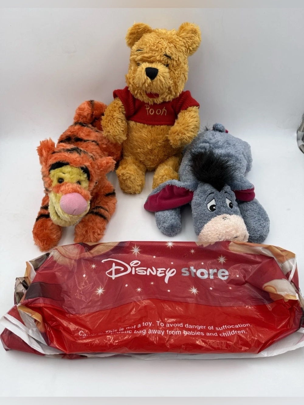 Disney store set of 3 stuffed animal plush toys Winnie the Pooh Tigger Eeyore